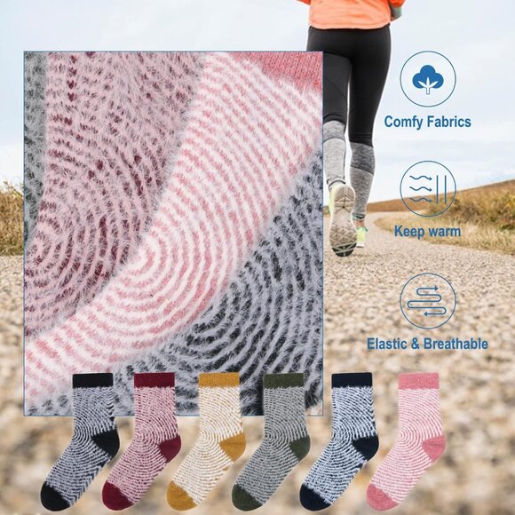 🆕 Women Brown Winter Warm Thick Thermal Ladies Novelty Cozy Crew Socks 6 Pairs - Picture 4 of 5